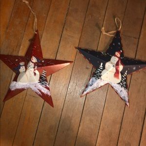 Two adorable snowmen primitive stars red/blue
